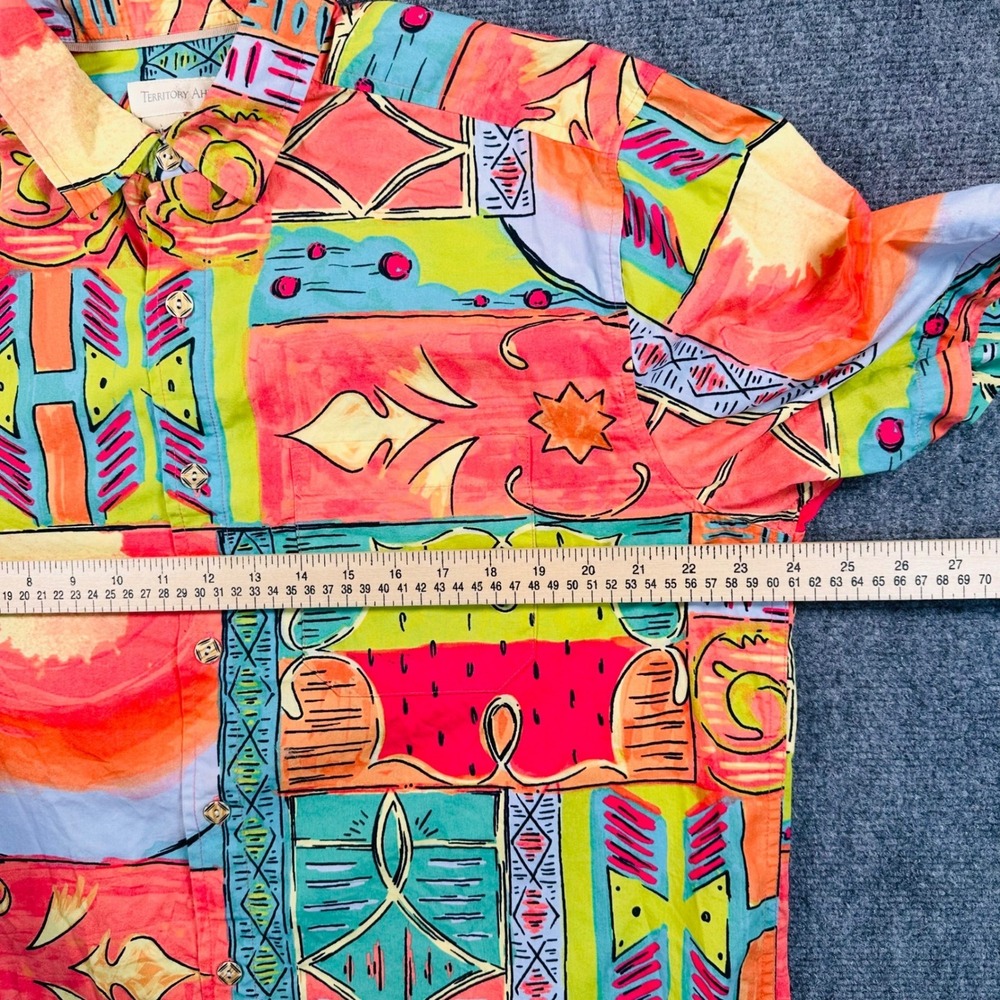 Territory Ahead Mens M Bright Abstract Geometric Camp Aloha Cotton Shirt Tropic - Picture 8 of 9